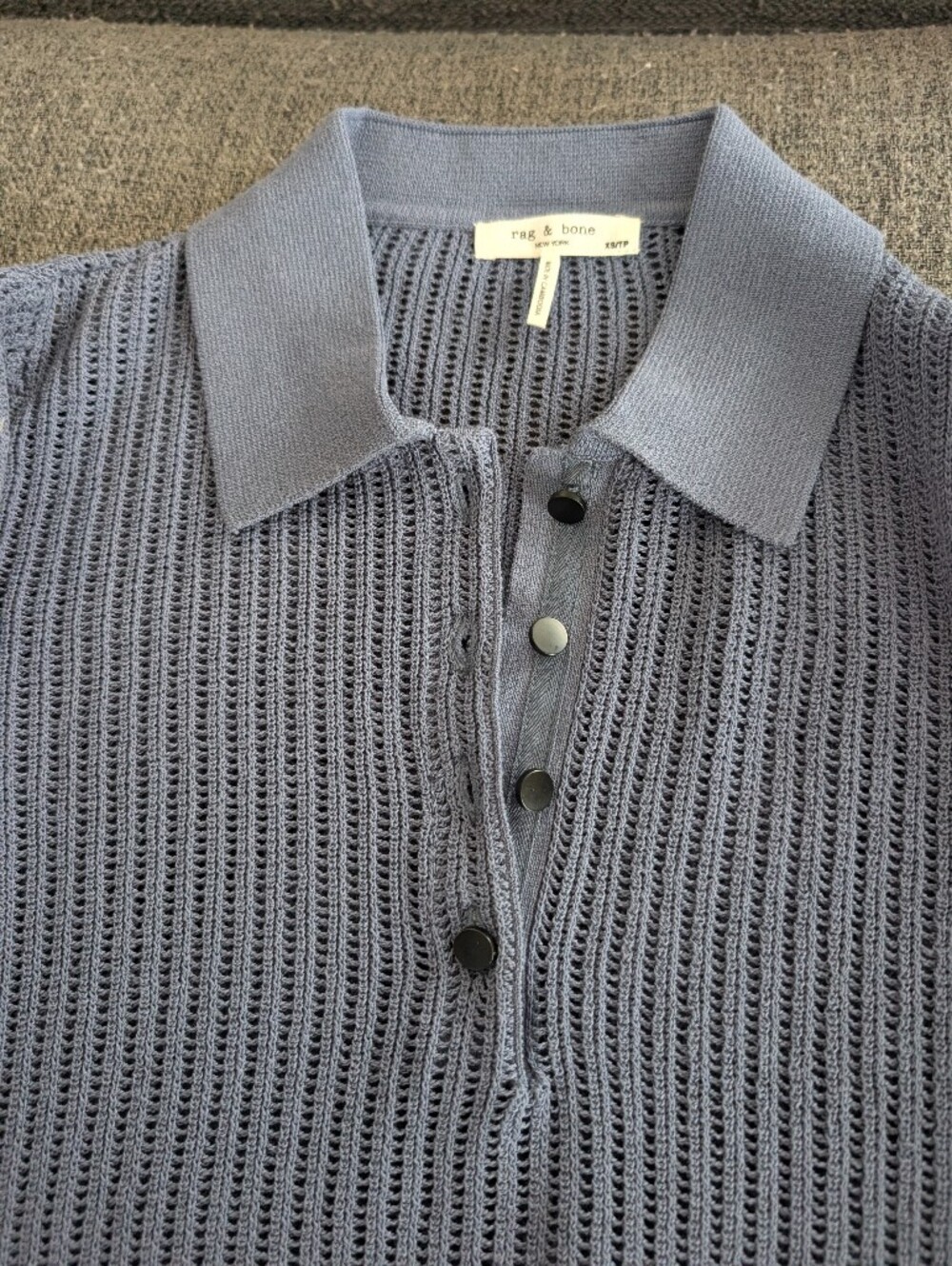 rag & bone Blue Ribbed Polo Sweater - Picture 3 of 6